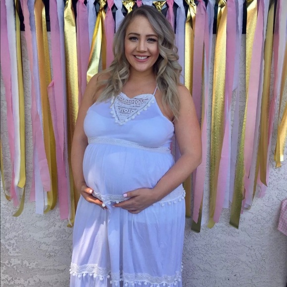 ASOS White Maternity Dress Flowy Boho Baby shower - Picture 4 of 6